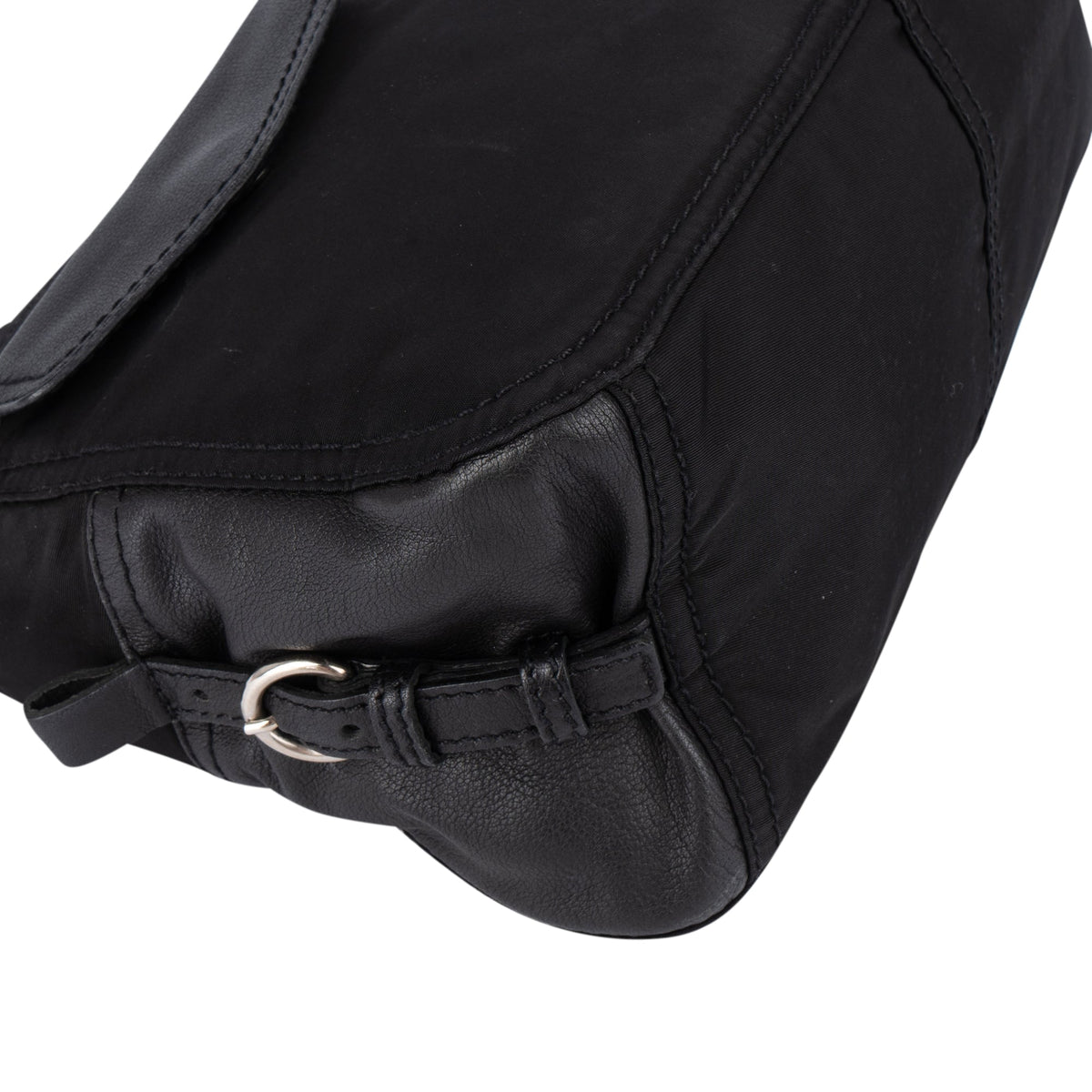 Prada Black Nylon Triangle Twin Pocket Shoulder Bag