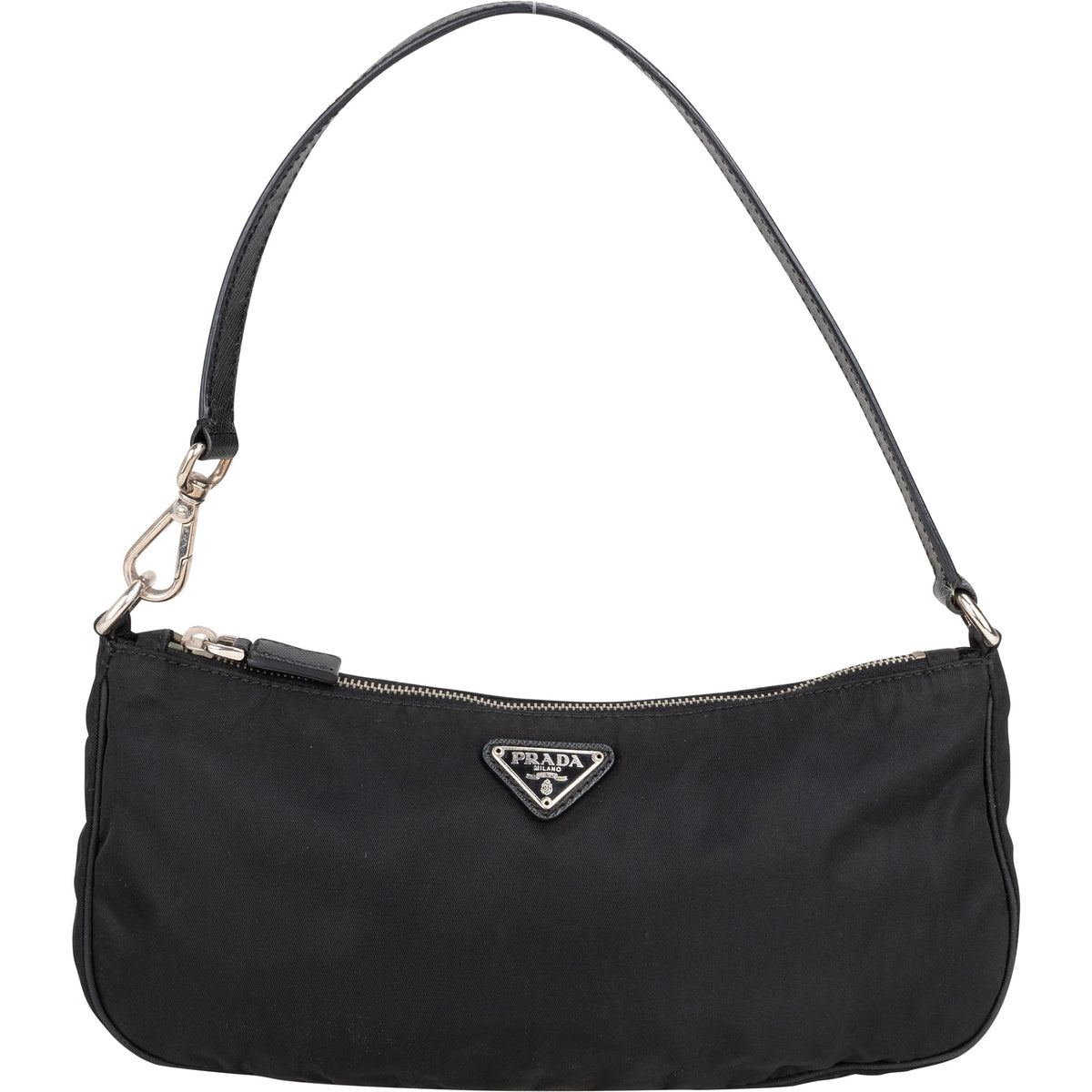 Prada Schwarz Nylon Triangle aus Nylon und Saffiano-Leder – Vorderansicht