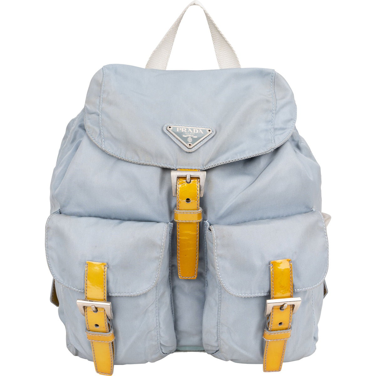 Prada Blau Nylon Triangle aus Nylon und Lackleder – Vorderansicht