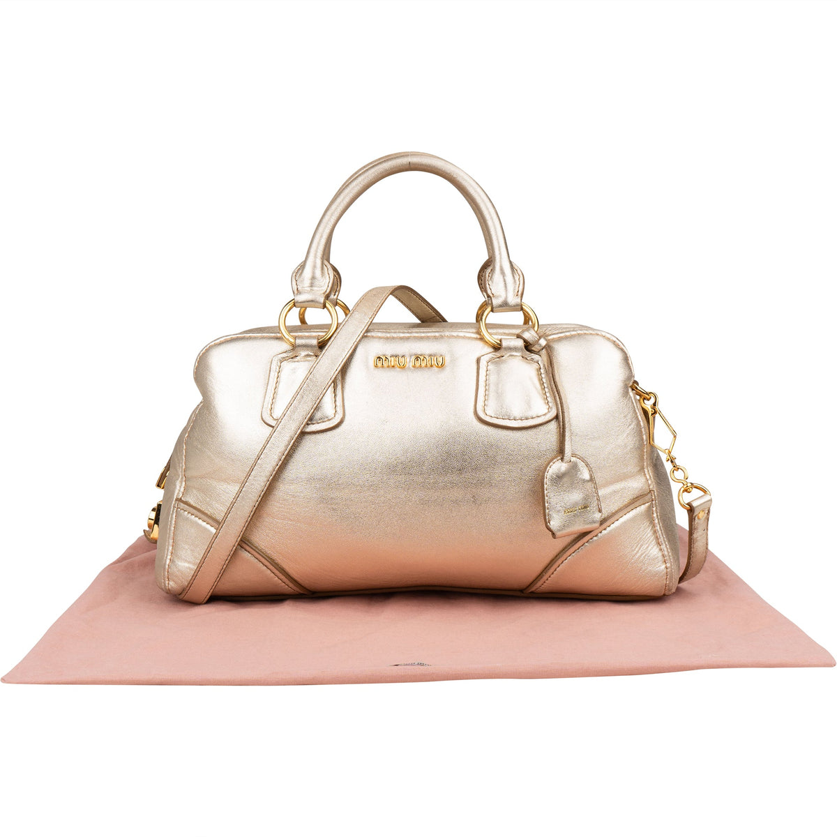 Miu Miu City aus goldfarbenem weichem Leder – Ansicht 2
