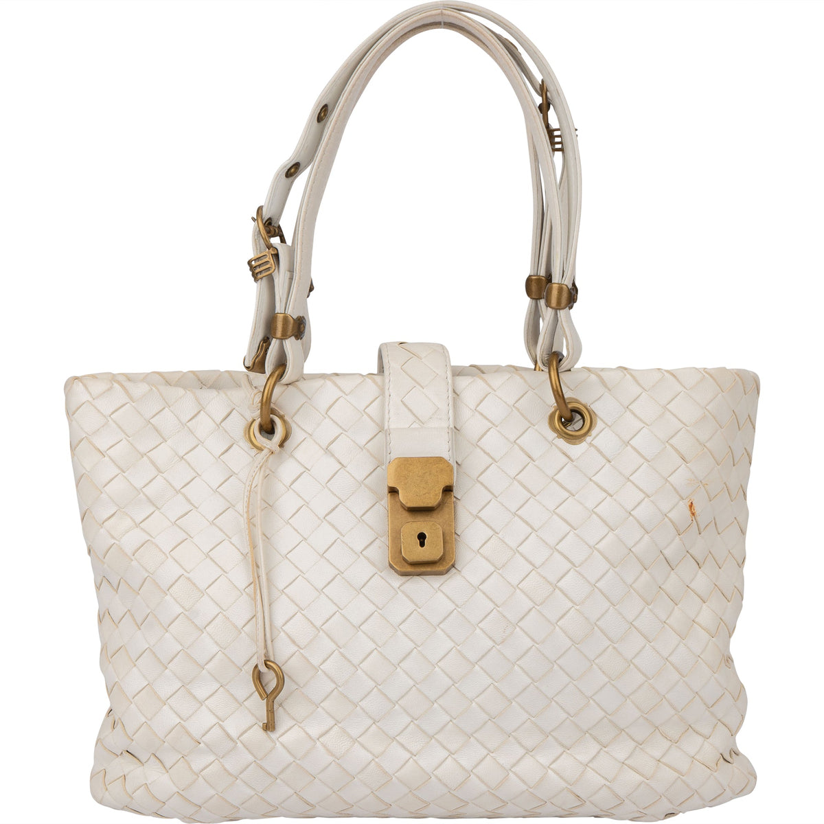 Bolso de mano Bottega Veneta de piel Intrecciato color blanco con cierre