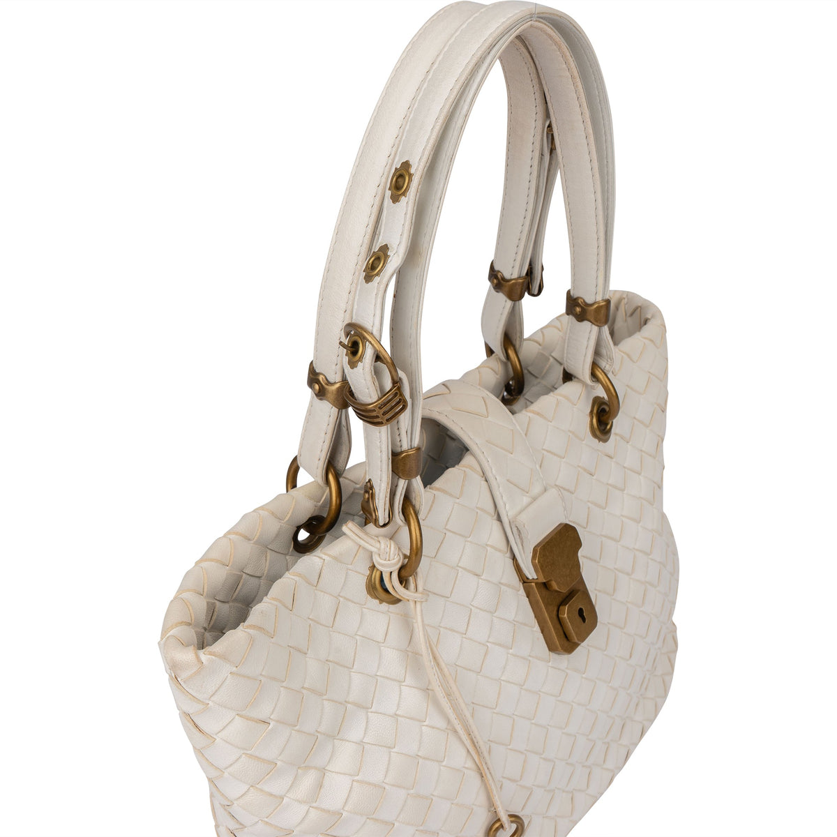 Bolso de mano Bottega Veneta de piel Intrecciato color blanco con cierre