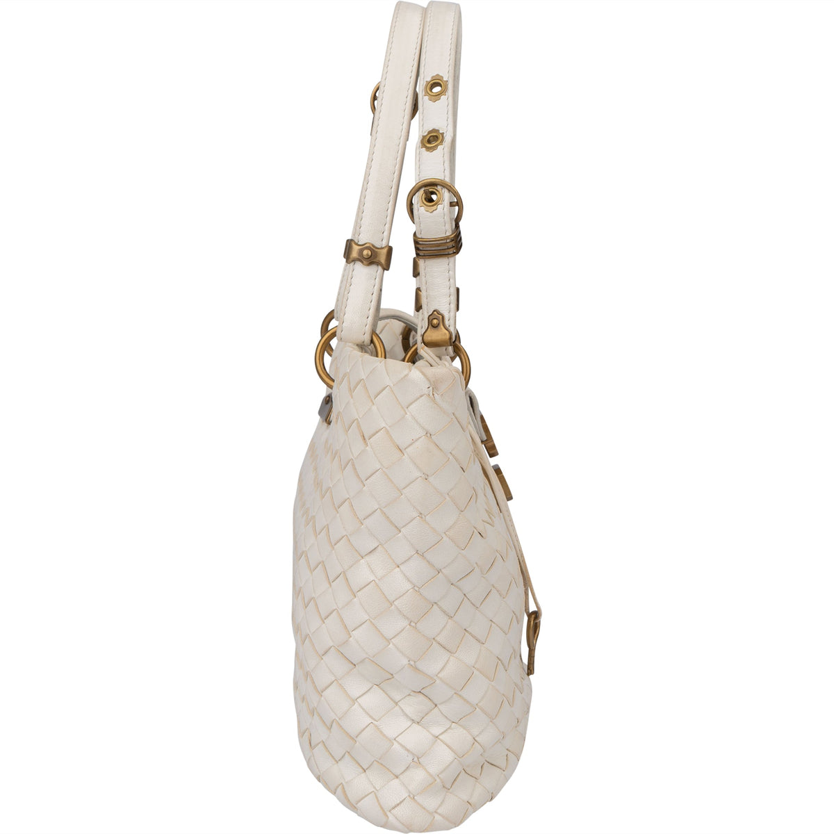Bolso de mano Bottega Veneta de piel Intrecciato color blanco con cierre