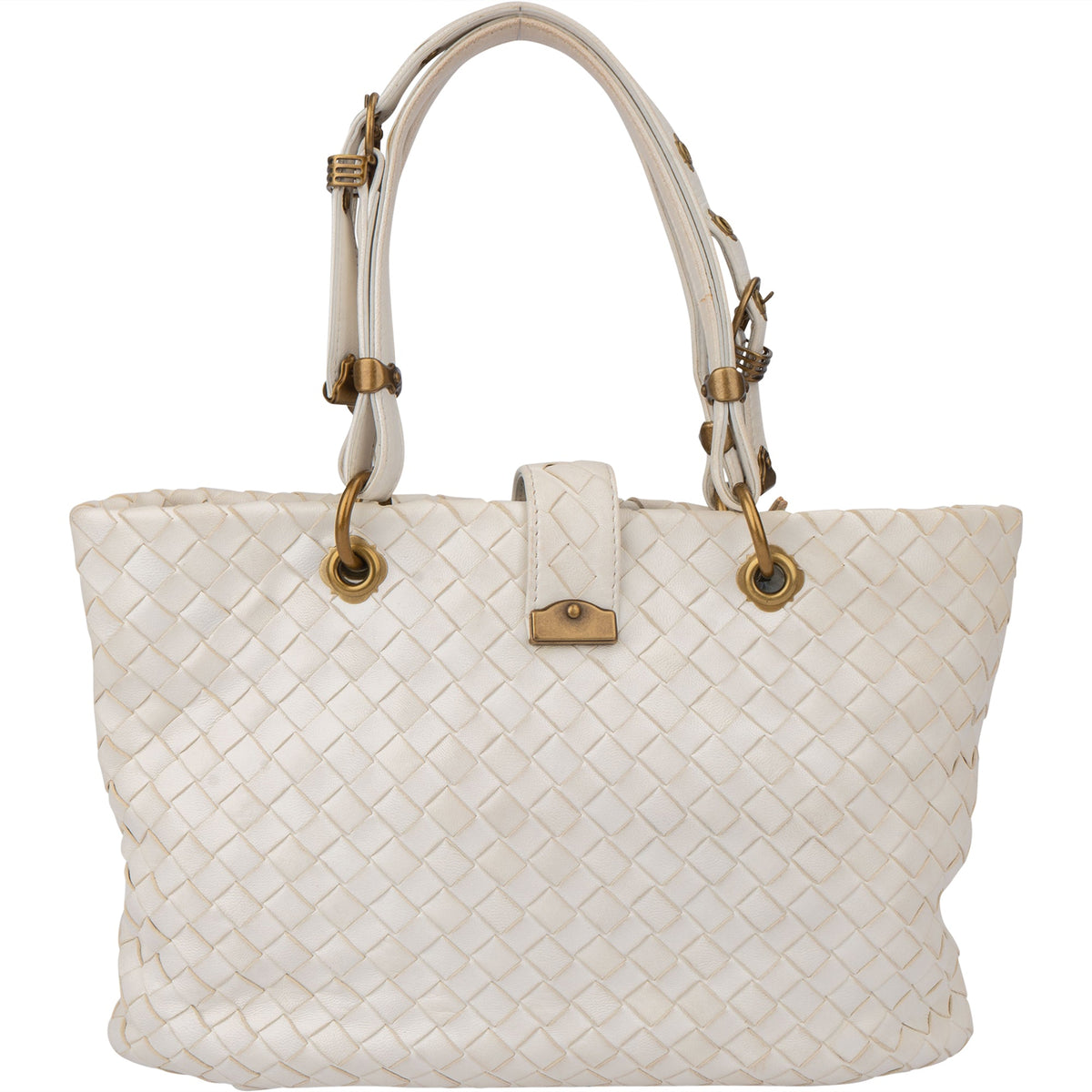Bolso de mano Bottega Veneta de piel Intrecciato color blanco con cierre