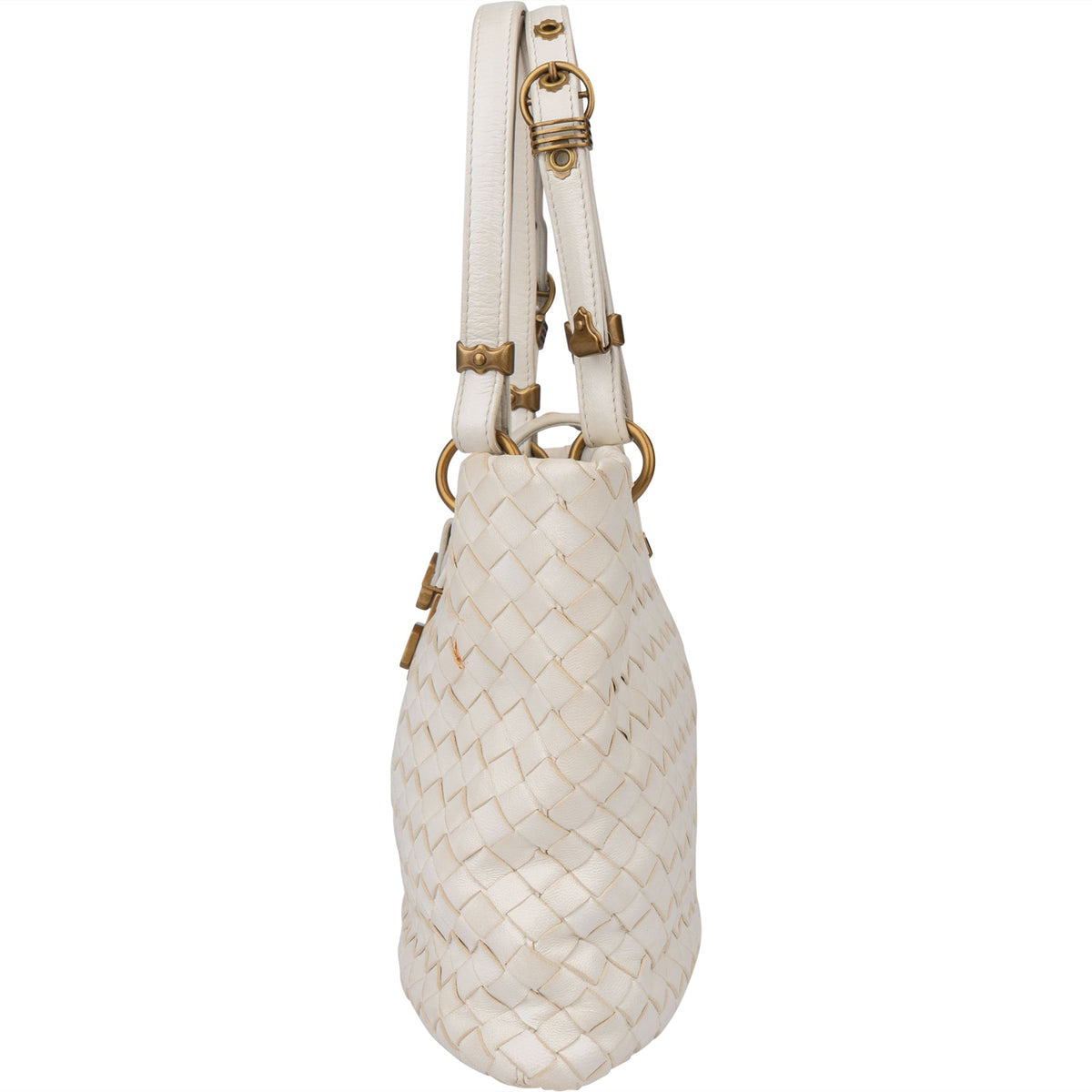 Bolso de mano Bottega Veneta de piel Intrecciato color blanco con cierre