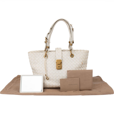 Bottega Veneta White Intrecciato Leather Lock Handbag