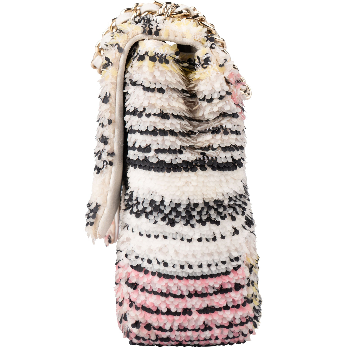 Chanel kleine crossbodytas met enkele flap, veelkleurig gestreept met lovertjes