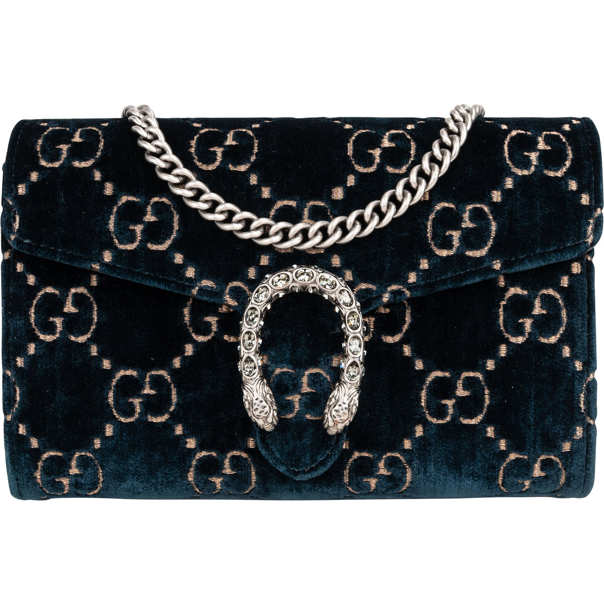 Gucci Velvet GG Monogram Dionysus aus Satinstoff und Leder – Vorderansicht