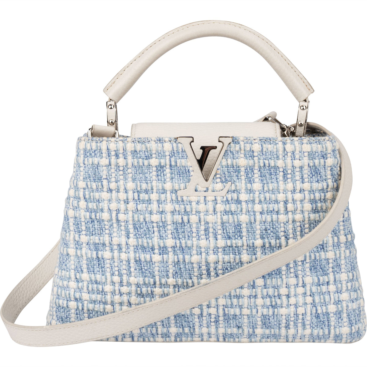 Louis Vuitton Bleu Blanco Tweed Capucines BB Handbag