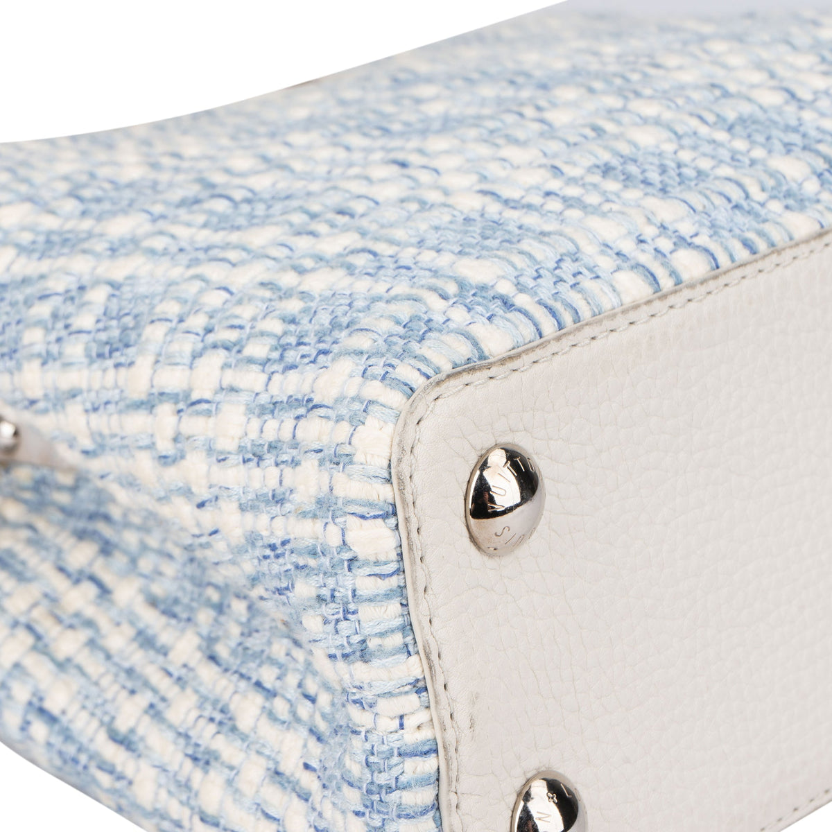 Louis Vuitton Bleu Blanco Tweed Capucines BB Handbag
