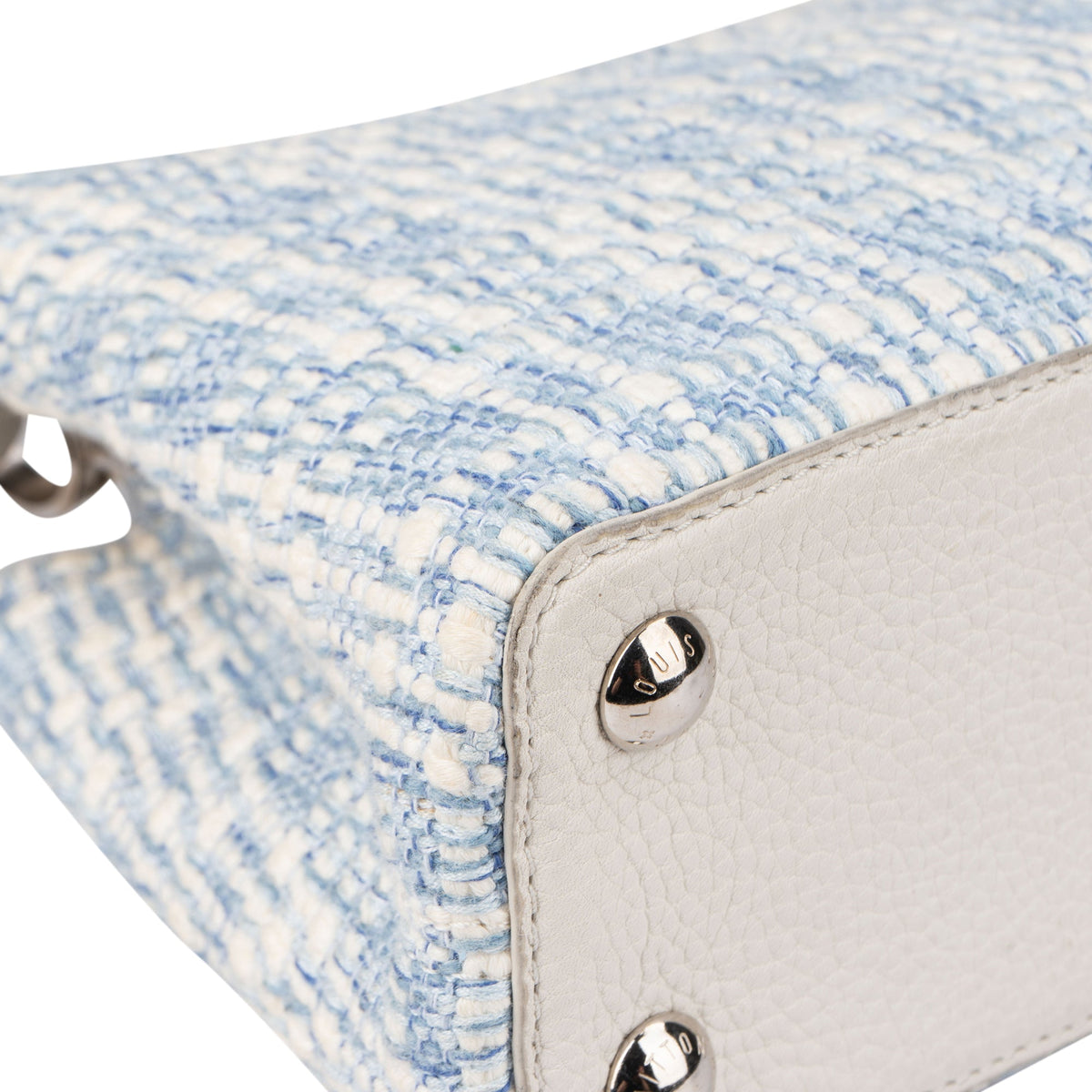 Louis Vuitton Bleu Blanco Tweed Capucines BB Handbag