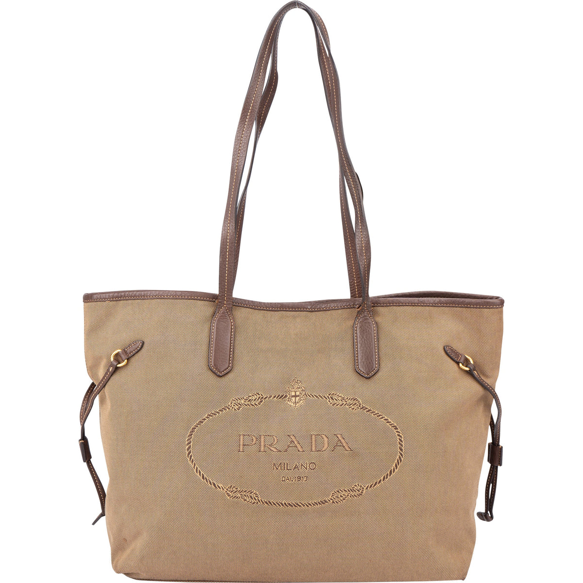Prada City aus braunem Jacquard – Vorderansicht