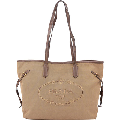 Borsa a spalla City Prada in jacquard marrone