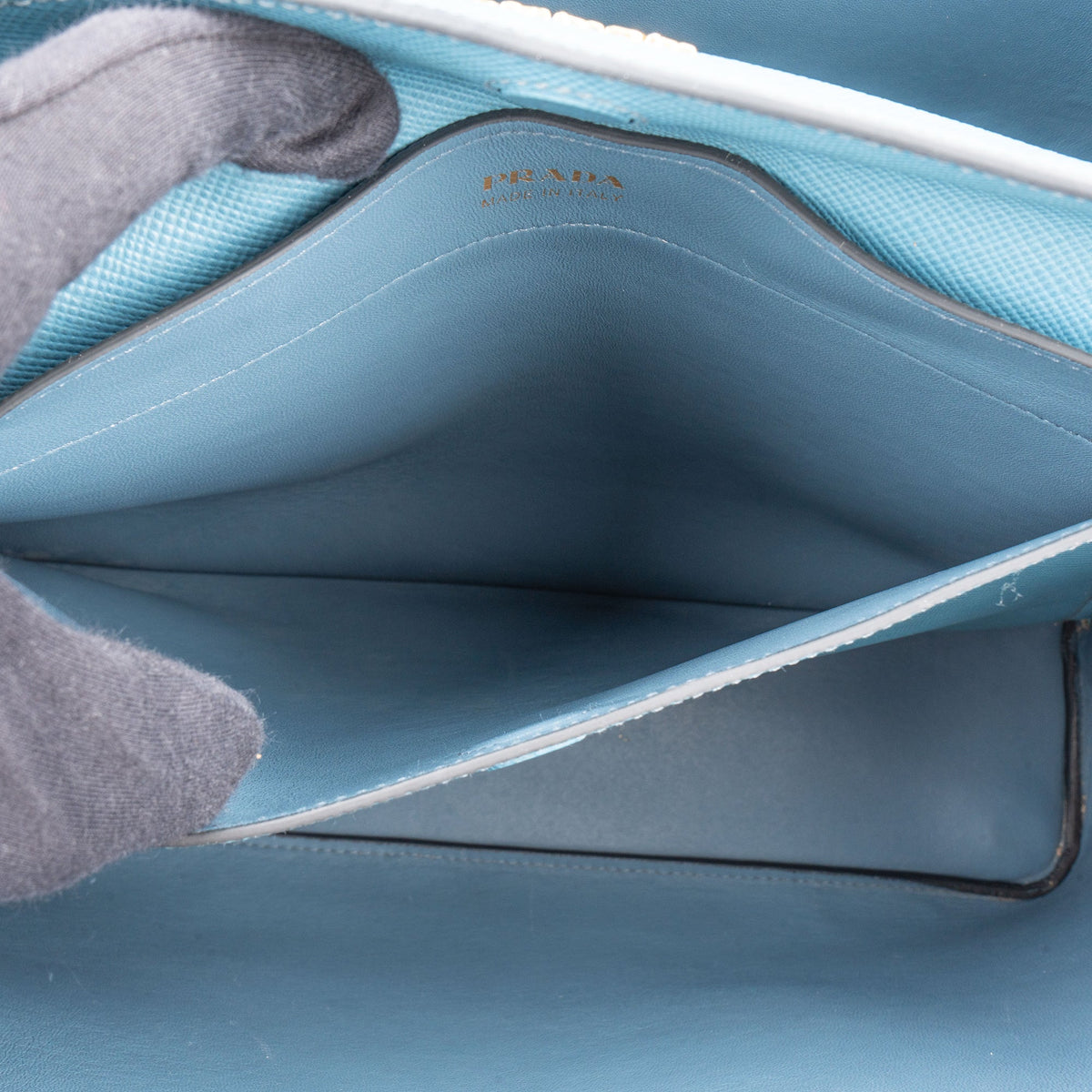 Borsa a mano Prada Double in pelle Saffiano blu