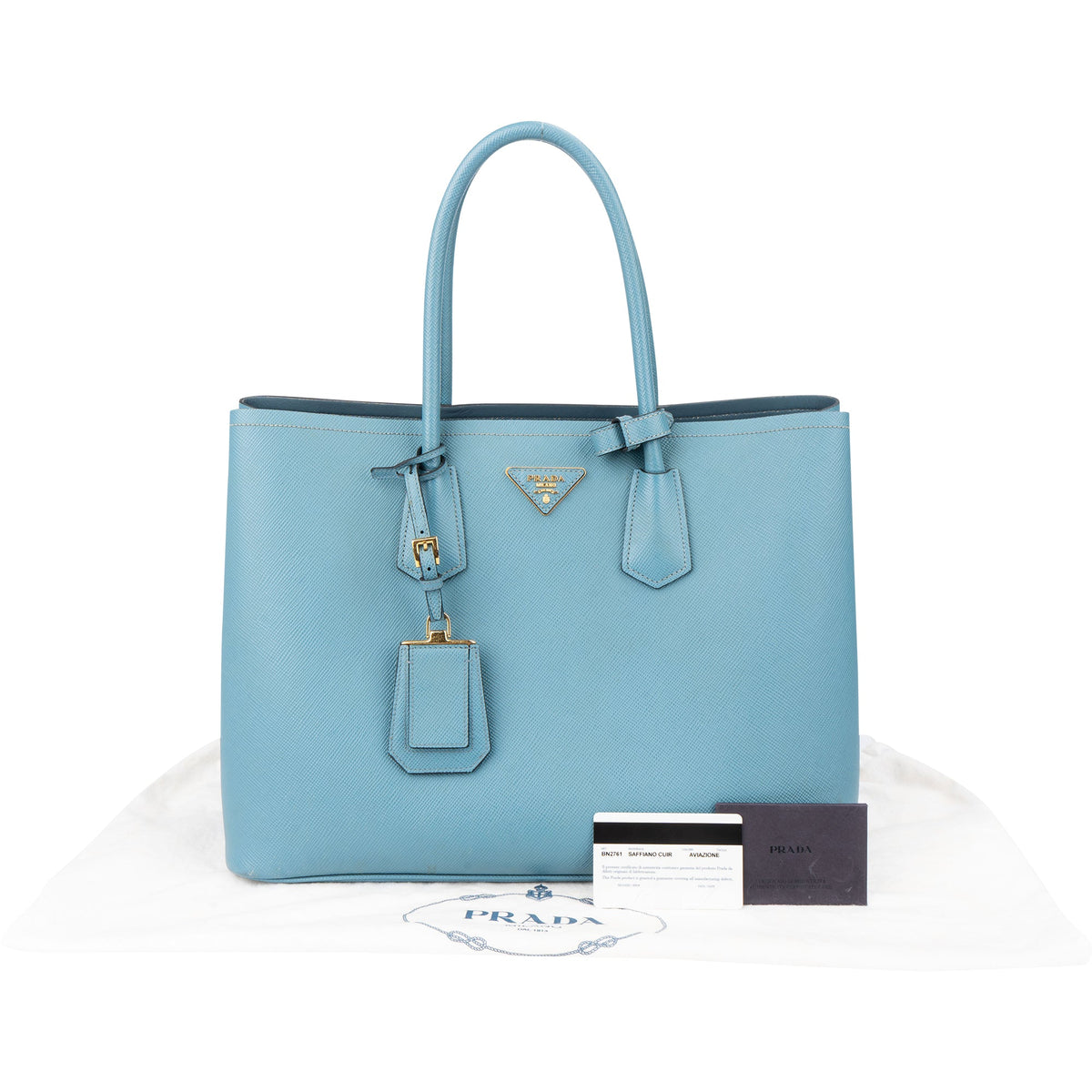 Borsa a mano Prada Double in pelle Saffiano blu