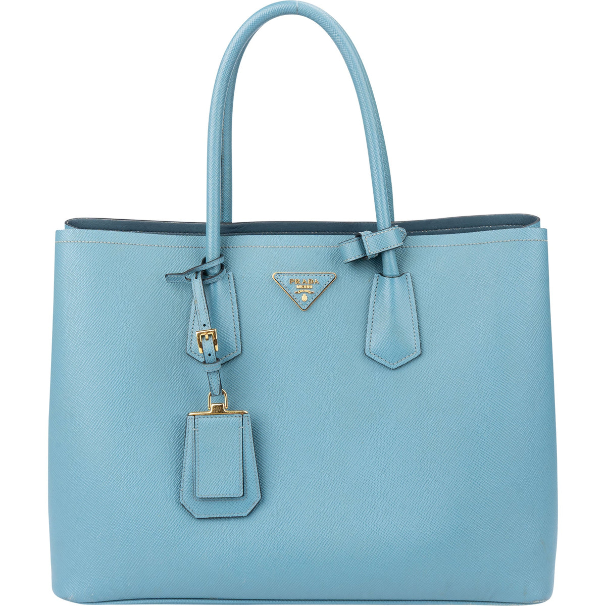 Borsa a mano Prada Double in pelle Saffiano blu