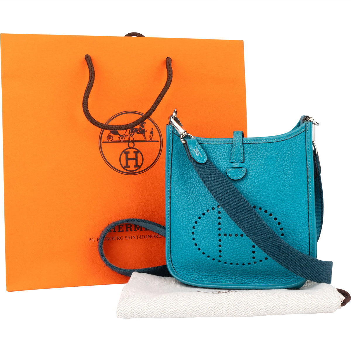 Borsa a tracolla Hermès Evelyne 16 in Taurillon Clemence blu