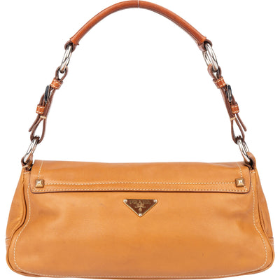 Prada Brown Leather Triangle Baguette Shoulder Bag