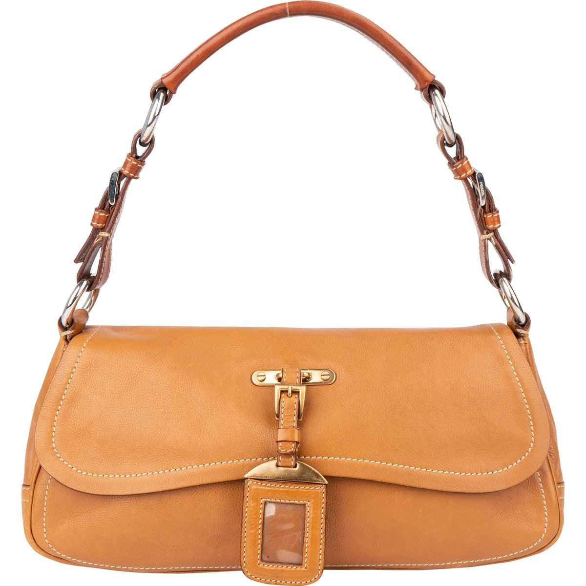 Prada Bruine Leren Triangle Baguette Schoudertas