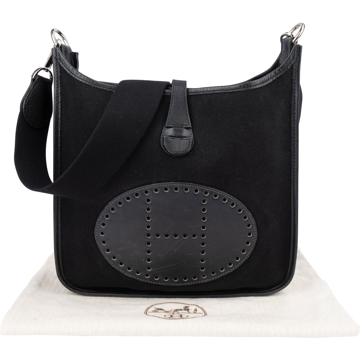 Bolso bandolera Hermès Evelyne PM clásico de algodón negro