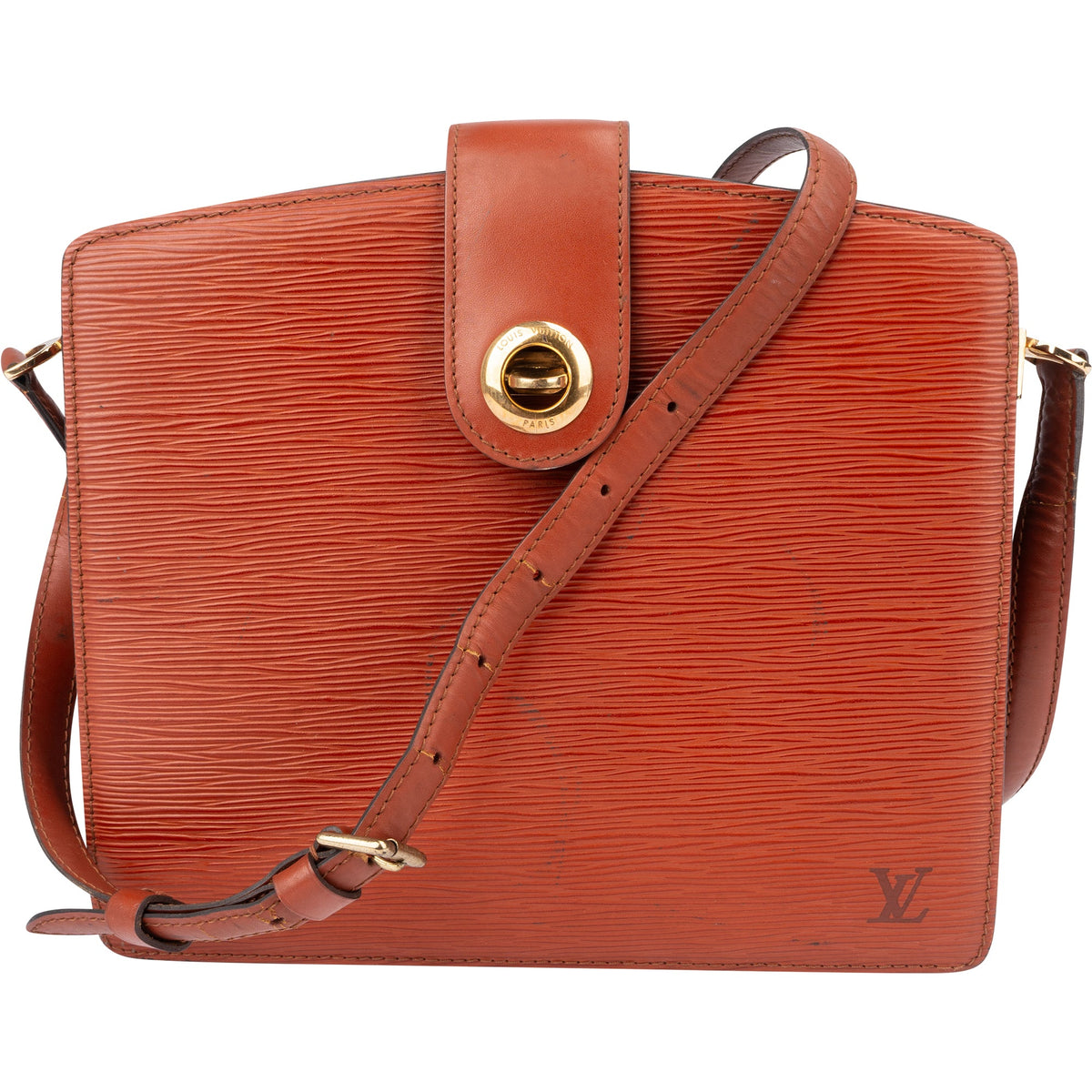 Borsa a tracolla Louis Vuitton Capucines in pelle Epi color cognac
