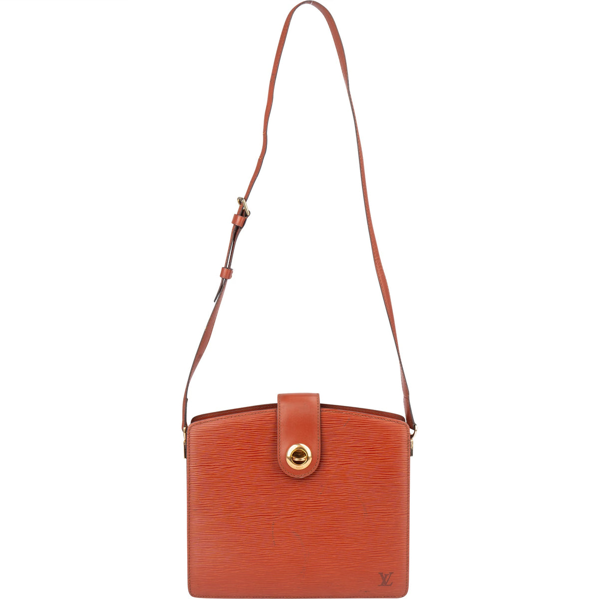 Borsa a tracolla Louis Vuitton Capucines in pelle Epi color cognac