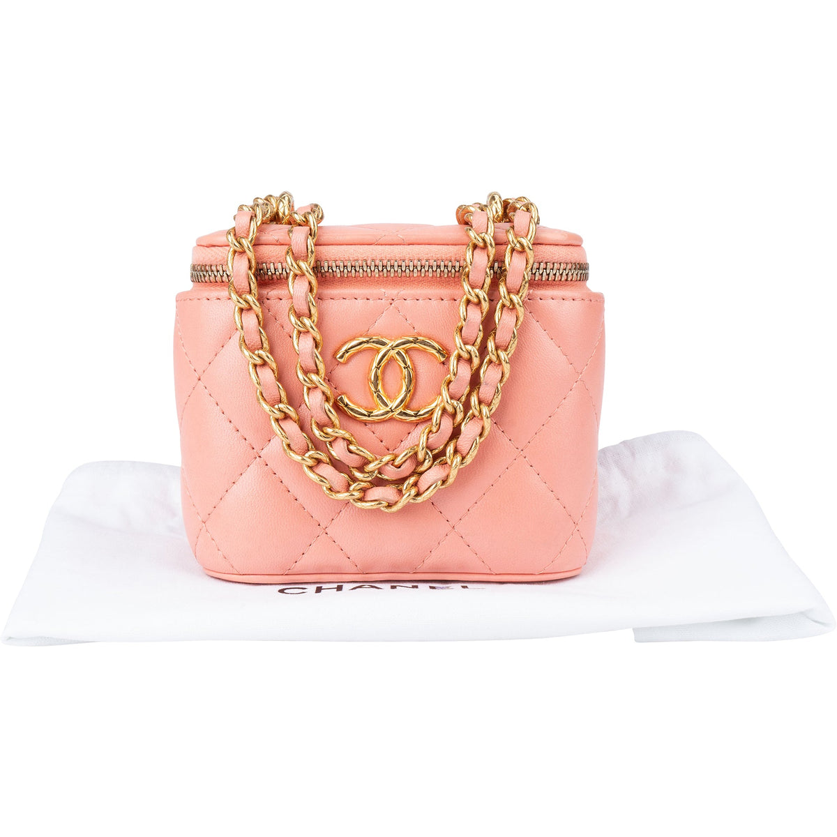Sac Vanity Chanel à bandoulière en cuir d'agneau matelassé avec logo CC