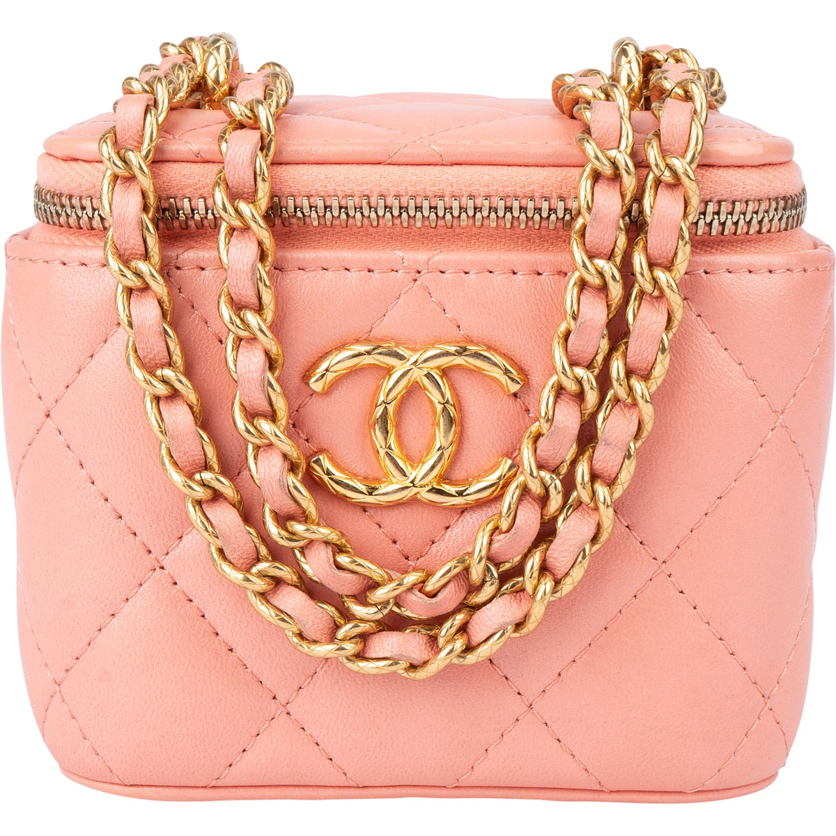 Sac Vanity Chanel à bandoulière en cuir d'agneau matelassé avec logo CC