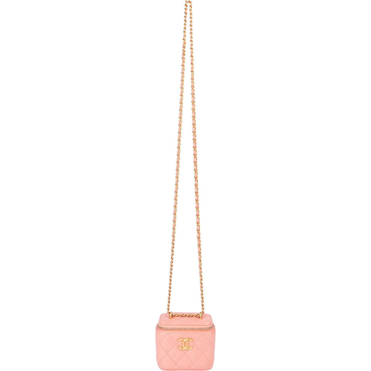Sac Vanity Chanel à bandoulière en cuir d'agneau matelassé avec logo CC