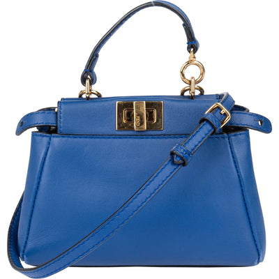 Borsa a mano Fendi Mini Peekaboo in pelle blu