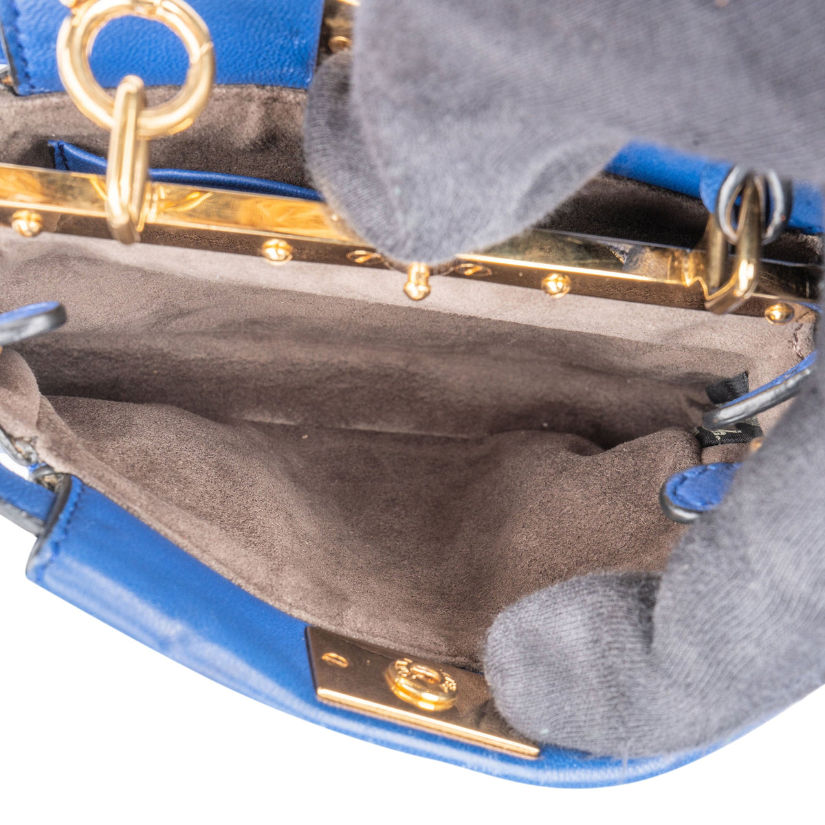 Fendi Mini Peekaboo aus blauem Leder – Ansicht 11