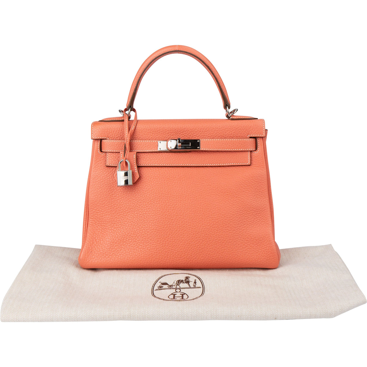 Borsa a mano Hermès Kelly 28 Retourne in pelle Taurillon Clemence Crevette