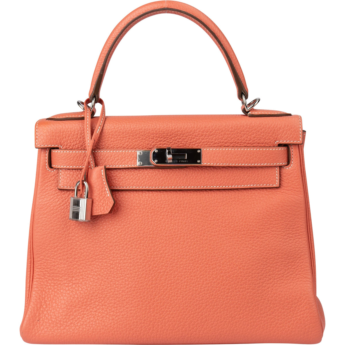 Borsa a mano Hermès Kelly 28 Retourne in pelle Taurillon Clemence Crevette