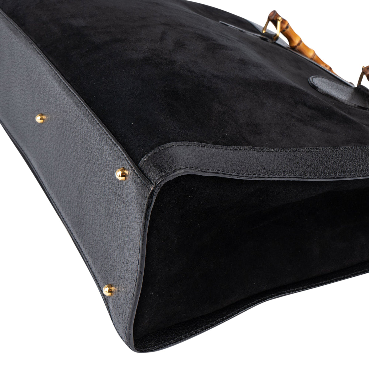 Gucci Black Suede Bamboo Handbag