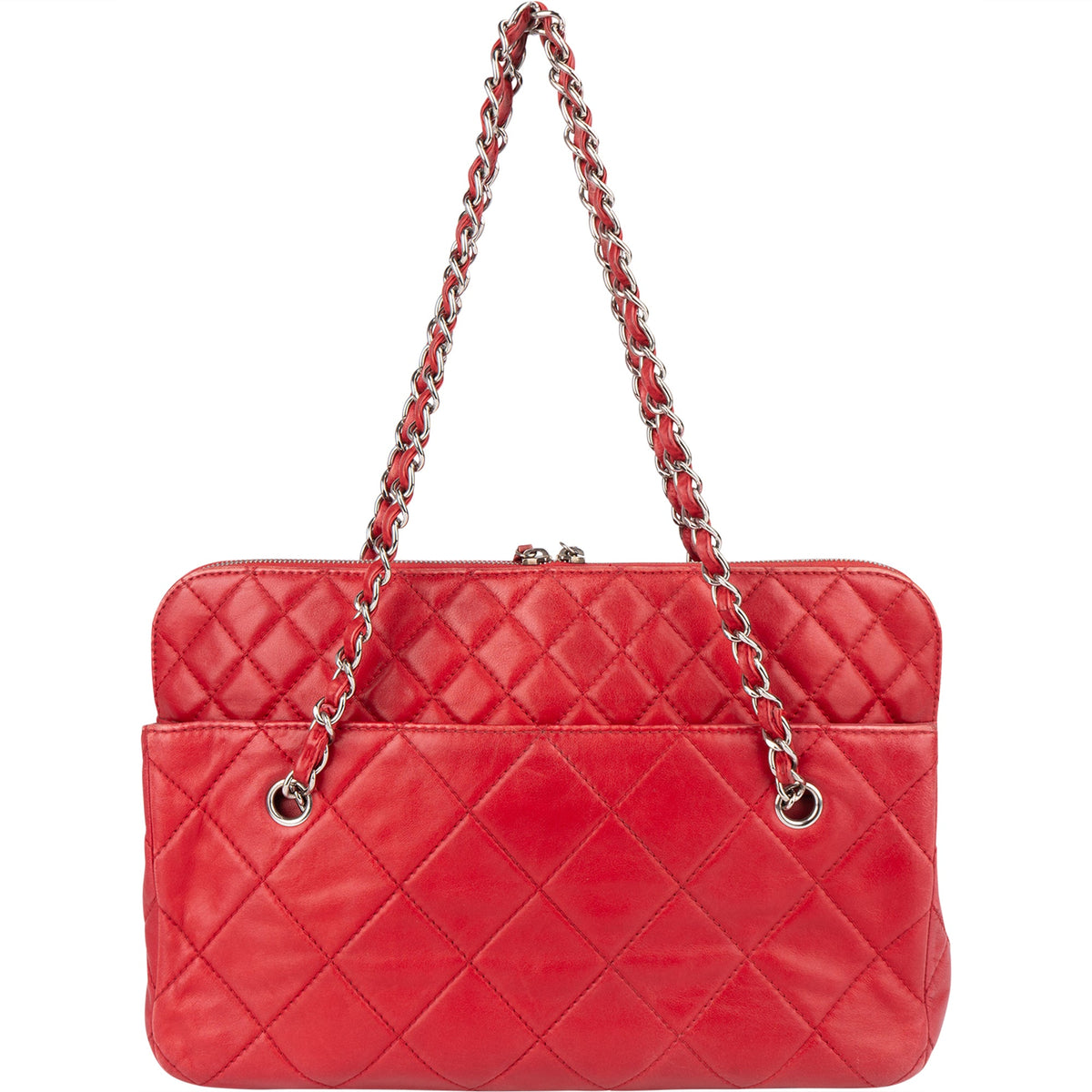 Bolso de hombro Chanel Rouge de piel de cordero acolchada con logo CC