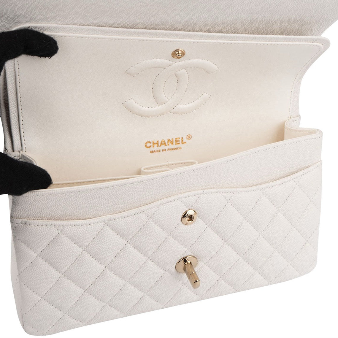 Chanel Caviar Leder Medium Double Flap Schultertasche, Bild 13 von 14