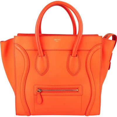 Céline Orange Calfskin Leather Luggage Handbag