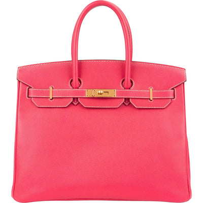 Borsa Hermès Birkin 35 in pelle Epsom color Rose Tyrien con hardware dorato
