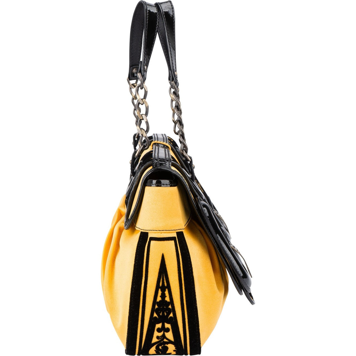 Bolso de mano Fendi B. en terciopelo, satén y charol amarillos