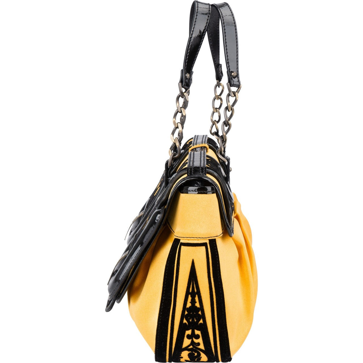 Bolso de mano Fendi B. en terciopelo, satén y charol amarillos