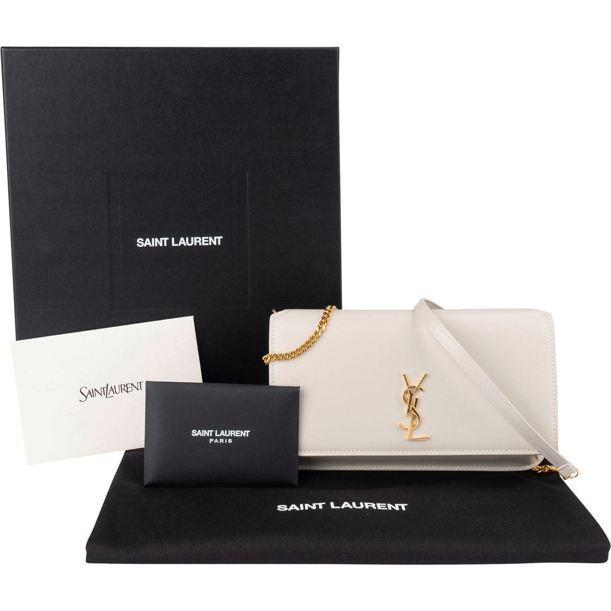 Saint Laurent Kate Wallet on Chain aus grauem Glattleder – Ansicht 2