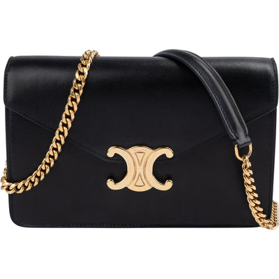 Borsa a tracolla Celine Wallet On Chain Triomphe in pelle di vitello nera