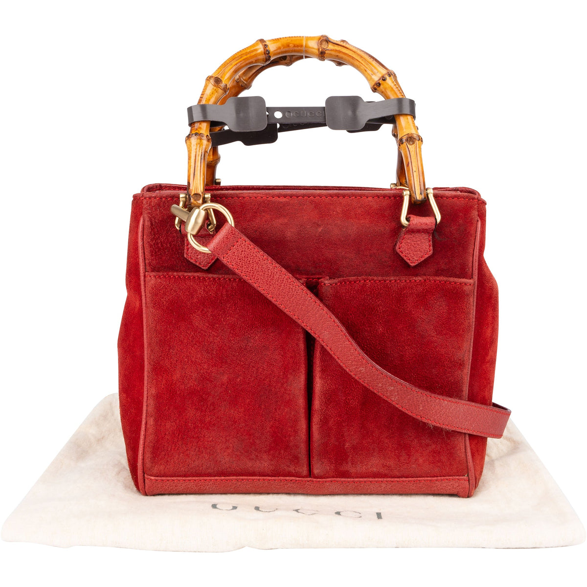 Gucci suède Bamboo-handtas met hengsel aan de bovenkant