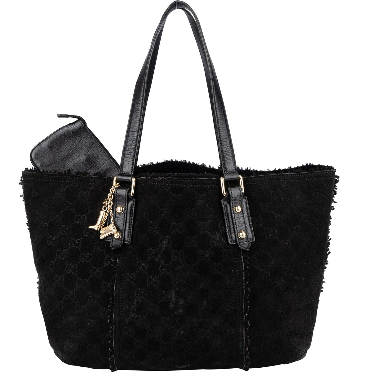 Gucci GG Monogram Jolicoeur Shearling Tote aus Wildleder und Stoff – Vorderansicht