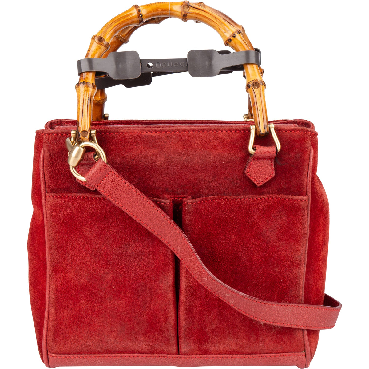 Gucci suède Bamboo-handtas met hengsel aan de bovenkant