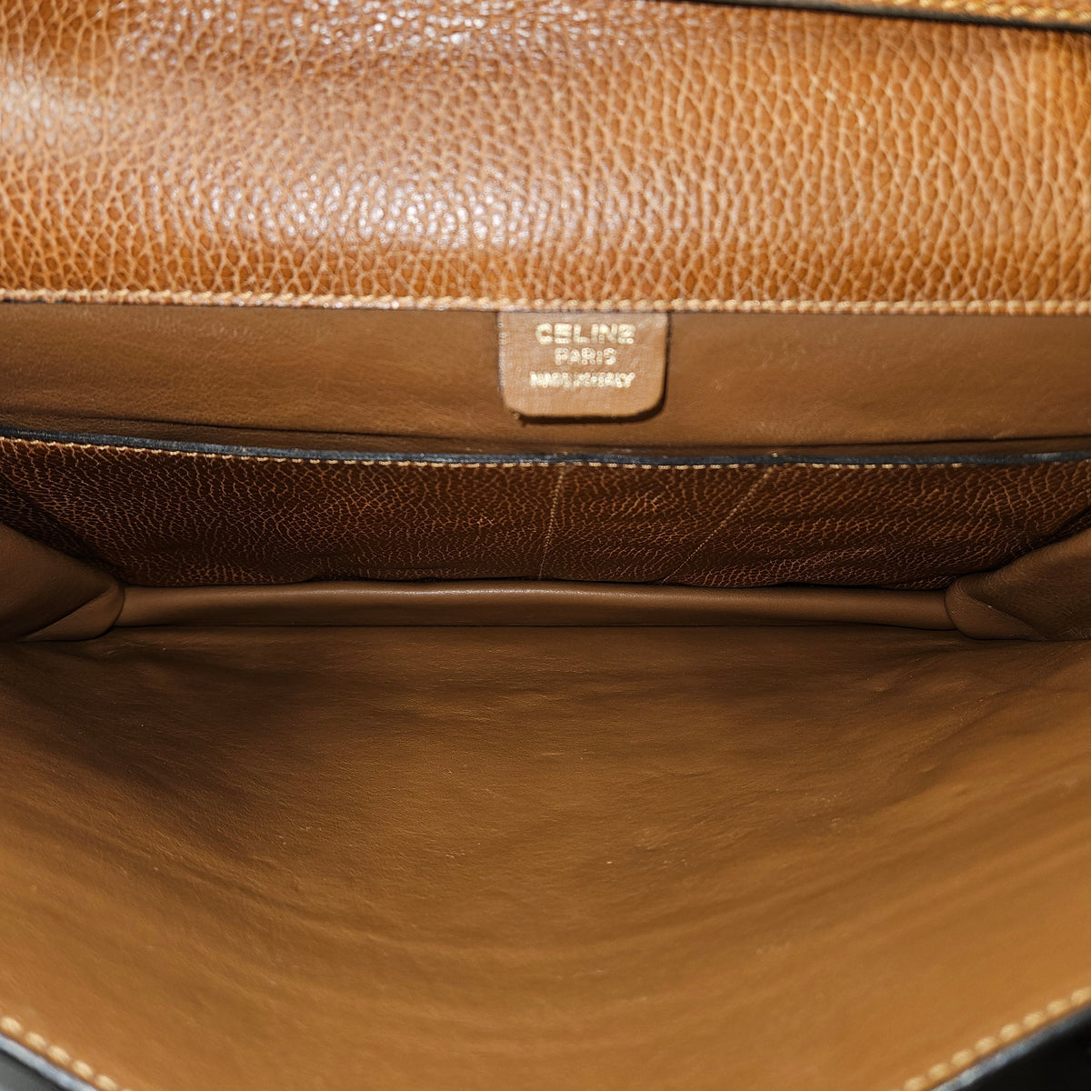 Sac bandoulière Celine Double Ring Clasp Briefcase en cuir grainé