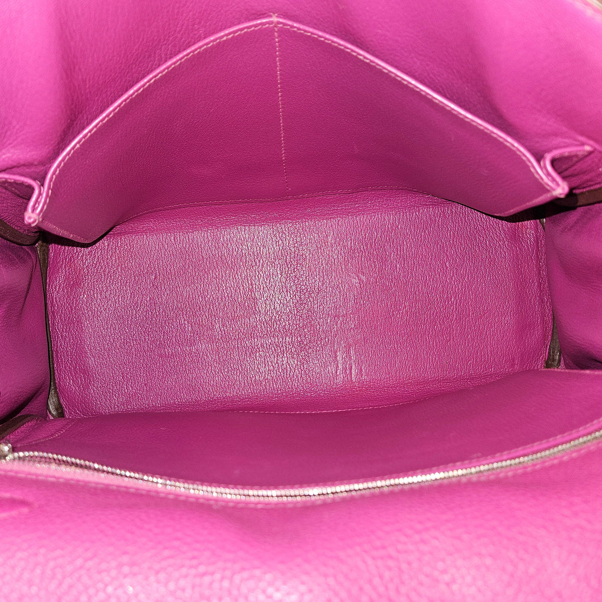 Bolso de mano Hermès Kelly 32 en piel Clemence Tosca con herrajes de paladio